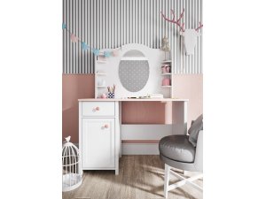 Biurko białe Luna 1D1S LN03 + Toaletka - Nadstawka Luna LN06