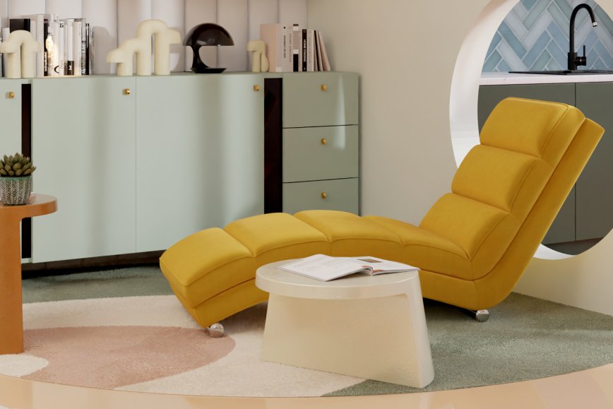  Salon z kącikiem czytelniczym w stylu Memphis